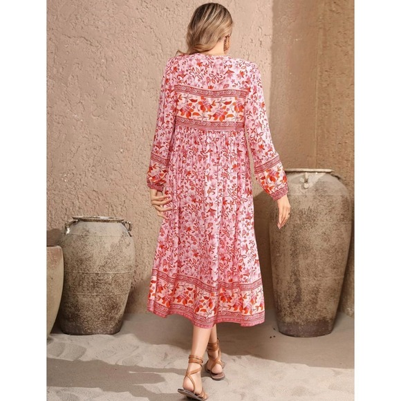 R. Vivimos Pink &‎ Red Tassel Boho Maxi Dress Size S - Picture 3 of 11